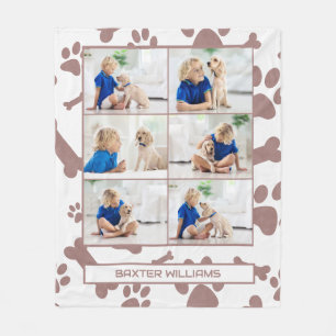 Custom Pet Photo Collage Name Paw Prints Dog Lover Fleece Blanket