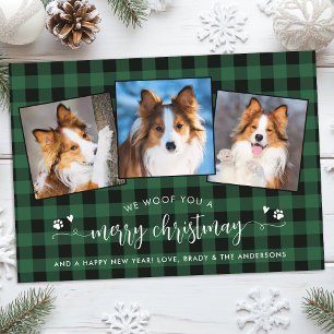 Custom Pet Photo Collage Plaid Dog Lover Christmas Holiday Card