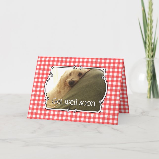 Custom Pet Photo Country Red Buffalo Check Plaid Card (Front)