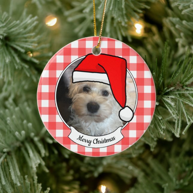 Custom Pet Photo Country Red Buffalo Check Plaid Ceramic Tree Decoration (Tree)