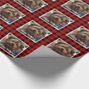 Custom Pet Photo Country Red Buffalo Check Plaid Wrapping Paper
