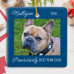 Custom Pet Photo Dog Lover Christmas Ceramic Ornament<br><div class="desc">Pawsitively Best Year Ever ! According to the dogs! Decorate your tree or send a special gift with this super cute personalized custom pet photo christmas ornament. This funny pandemic quarantine dog christmas ornament will be a favorite among all dog lovers. Add your dog's photo and personalize with name and...</div>