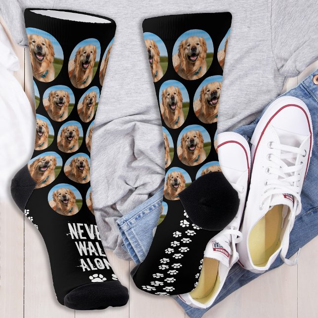 Custom Pet Photo Dog Paw Prints Never Walk Alone Socks (Creator Uploaded)