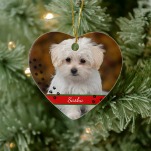 Custom Pet Photo ~ Double Sided Heart  Ceramic Tree Decoration