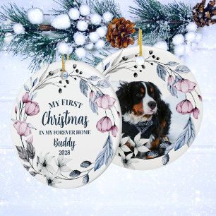 Custom Pet Photo Elegant Floral Christmas Ceramic Tree Decoration