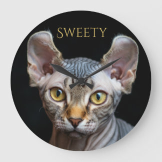 Custom Pet Photo Elf Sphynx Cat Personalised  Large Clock