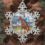 Custom Pet Photo Equestrian Horse Lover  Snowflake Pewter Christmas Ornament<br><div class="desc">Introducing our modern and simple pet photo ornament, the perfect addition to your holiday décor or memorial tribute. For the horse lover and equestrian in your life, this ornament features a beautiful image of a horse, customisable with your own pet's photo and name. Crafted with care, this ornament is made...</div>