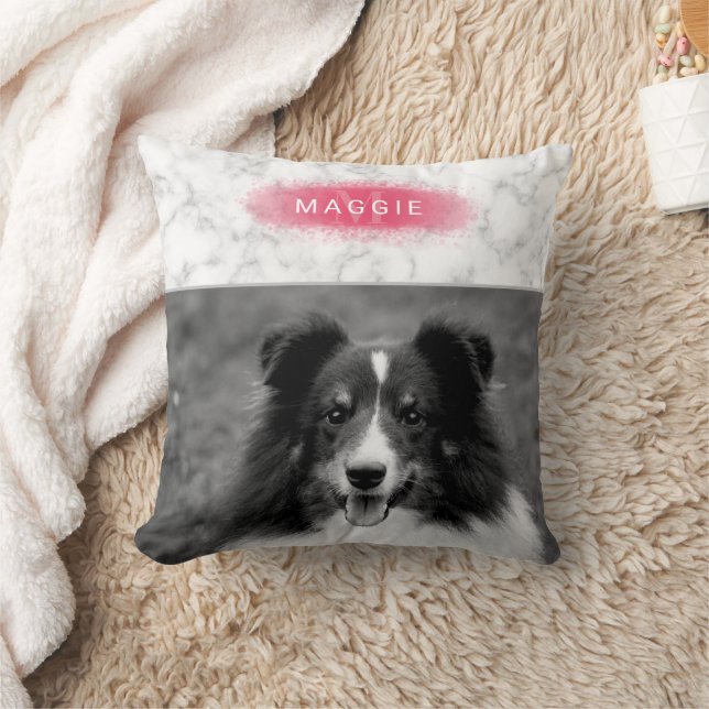 Custom Pet Photo & Faux Marble Texture With Pink Cushion (Blanket)