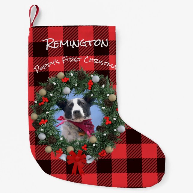 Custom Pet Photo First Christmas Wreath Template Small Christmas Stocking (Front)