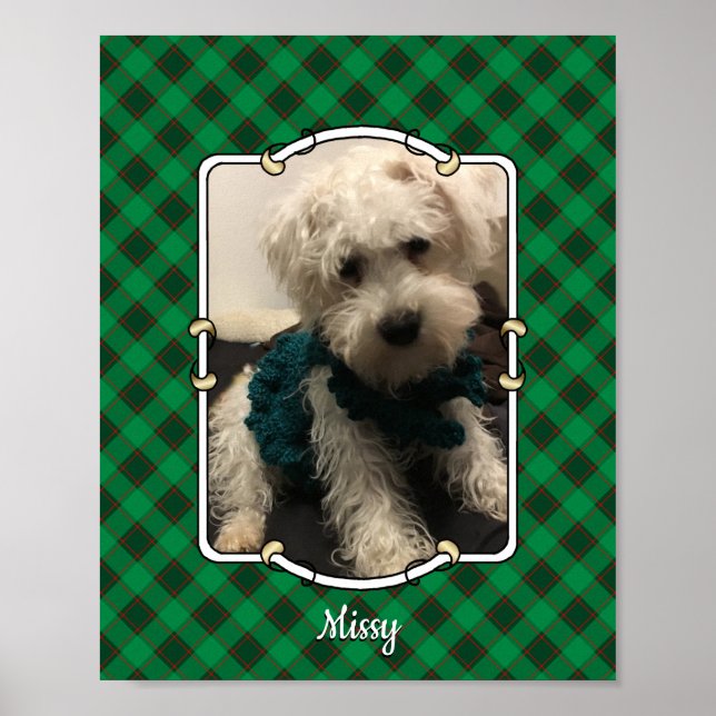Custom Pet Photo Frame Classic Green & Red Plaid Poster (Front)