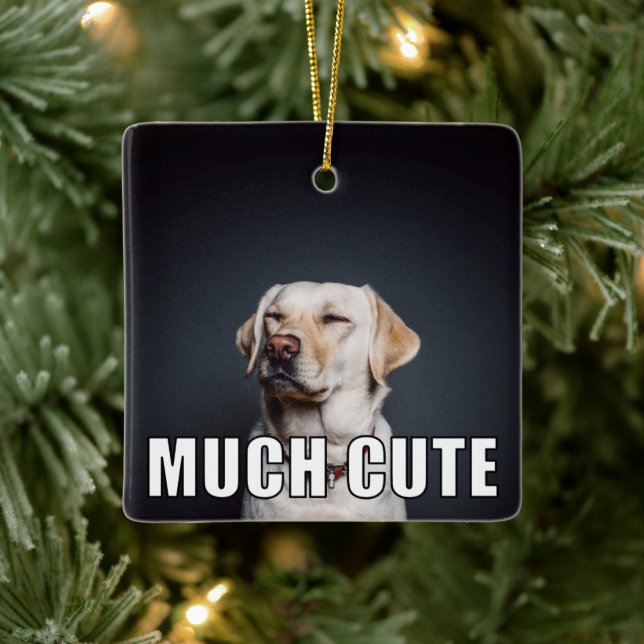 Custom Pet Photo Funny Much Cute Meme Style Ceramic Ornament (Tree)