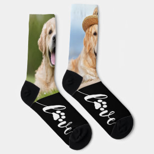 Custom Pet Photo Love Paw Print 2 Dog Socks