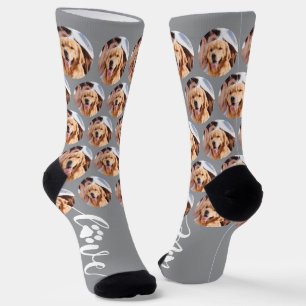 Custom Pet Photo Love Paw Print Novelty Dog Socks