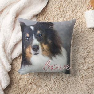 Custom Pet Photo & Love Text With Paws & Name Cushion