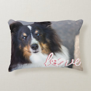 Custom Pet Photo & Love Text With Paws & Name Decorative Cushion