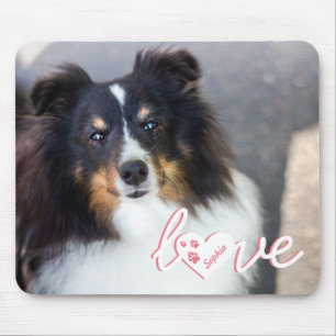 Custom Pet Photo & Love Text With Paws & Name Mouse Mat