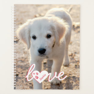 Custom Pet Photo & Love Text With Paws & Name Planner