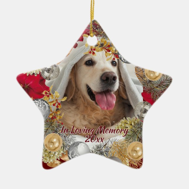 Custom PET PHOTO MEMORIAL Christmas Wreath Ceramic Tree Decoration (Front)