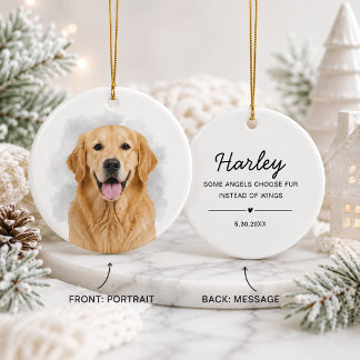 Custom Pet Photo Memorial Keepsake Watercolor Grey Ceramic Tree Decoration