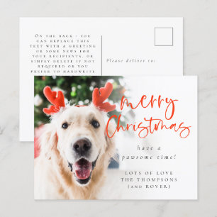 Custom Pet Photo Merry Christmas Holiday Postcard