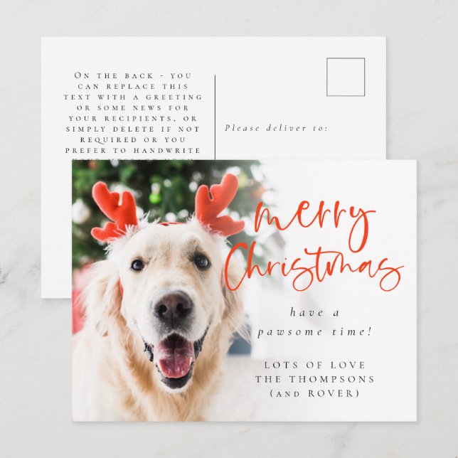 Custom Pet Photo Merry Christmas Holiday Postcard (Front/Back)