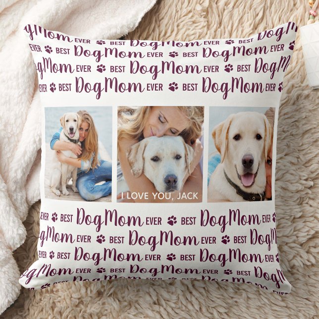 Custom Pet Photo Modern Best Dog Mom Ever  Cushion (Creator Uploaded)