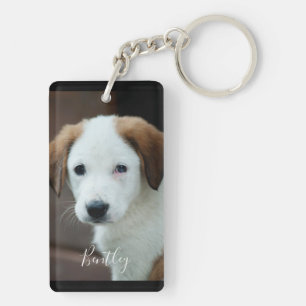 Custom pet photo modern simple personalised key ring
