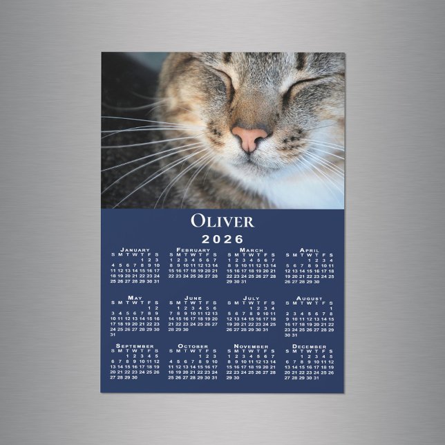 Custom Pet Photo Name 2026 Calendar Navy Magnet (Custom Pet Photo Name 2026 Calendar Navy Magnet in situ)