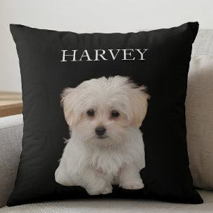 Custom Pet Photo & Name Black "Harvey" Cushion