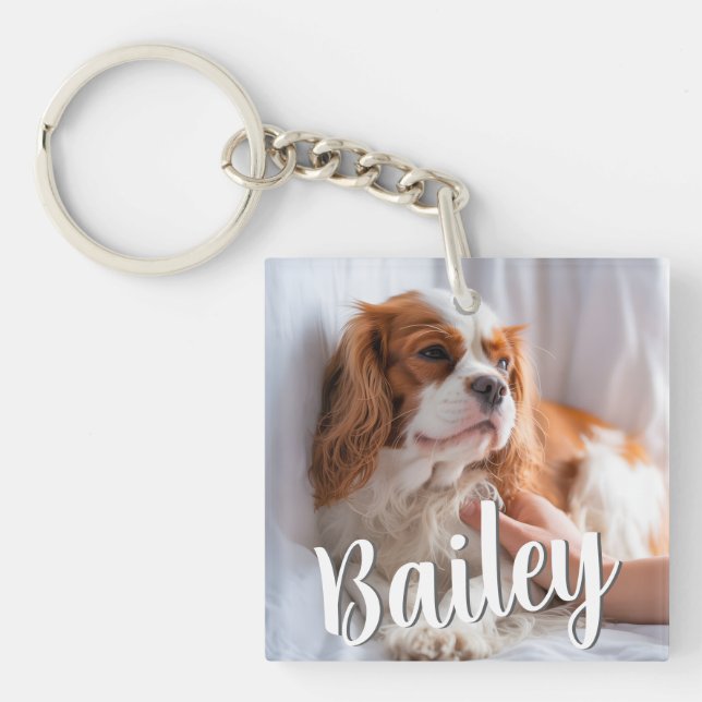 Custom Pet Photo & Name Key Ring (Front)