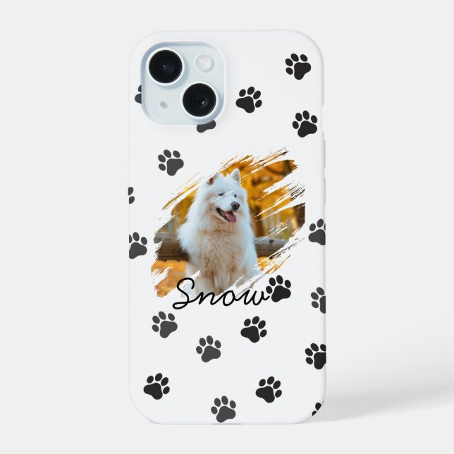 Custom Pet Photo & Name Modern Brushstroke Mug iPhone 15 Case (Back)