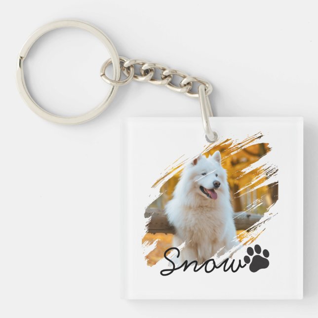 Custom Pet Photo & Name Modern Brushstroke Mug Key Ring (Front)