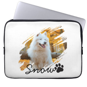 Custom Pet Photo & Name Modern Brushstroke Mug Laptop Sleeve