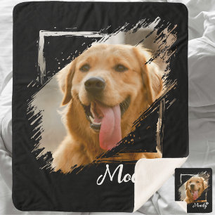 Custom Pet Photo & Name Sherpa Fleece Blanket