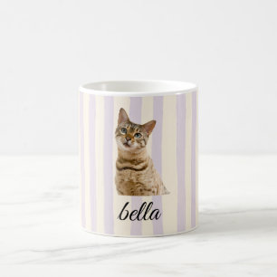 Custom Pet Photo Pastel Lavender Stripes Coffee Mug