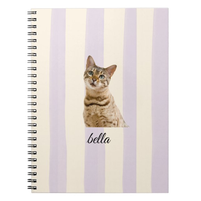 Custom Pet Photo Pastel Lavender Stripes Notebook (Front)