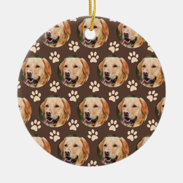 Custom Pet Photo Pattern Dog Brown Ceramic Tree Decoration (Front)
