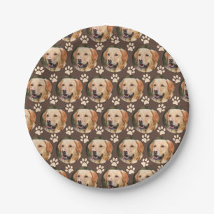 Custom Pet Photo Pattern Dog Brown Paper Plate