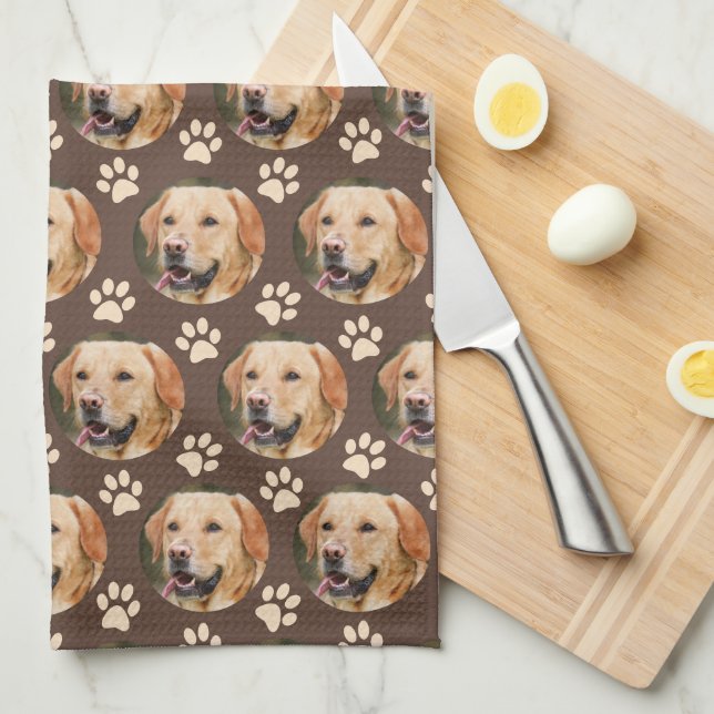Custom Pet Photo Pattern Dog Brown Tea Towel (Quarter Fold)
