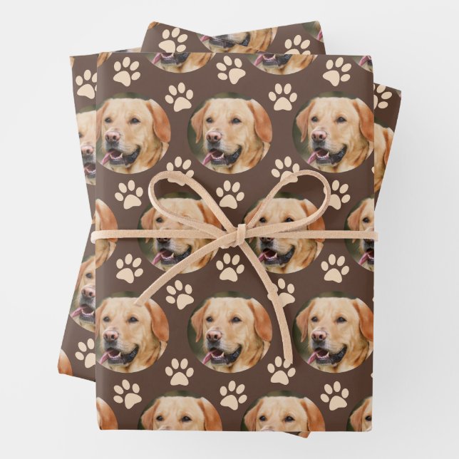 Custom Pet Photo Pattern Dog Wrapping Paper Sheet (In situ)