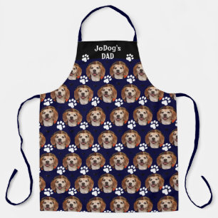 Custom Pet Photo Pattern Name Navy w Paw Print Apron