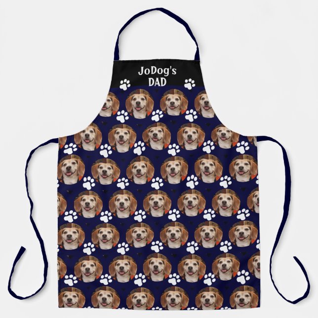 Custom Pet Photo Pattern Name Navy w Paw Print Apron (Front)