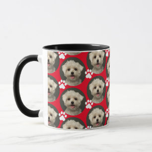 Custom Pet Photo Paw Print Pattern Red Mug