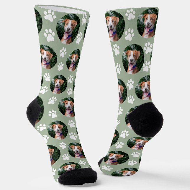 Custom Pet Photo Paw Print Pattern Socks (Angled)
