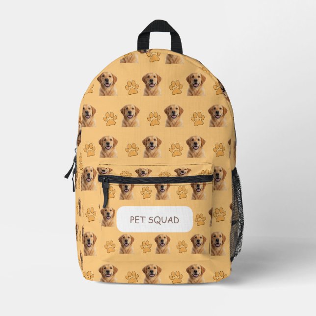 Custom Pet Photo & Paw Print Structured Backpack (Front)