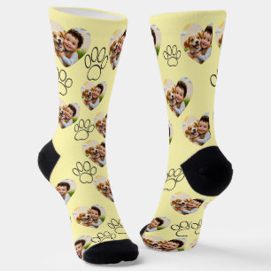 Custom Pet Photo & Paw Prints Black Socks