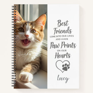 Custom Pet Photo Paw Prints on Our Hearts Memorial Notebook