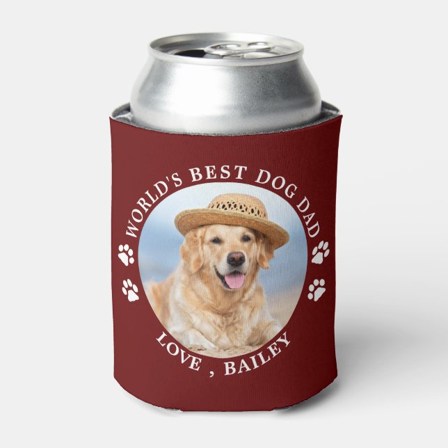 Custom Pet Photo Paw Prints Worlds Best Dog Dad Can Cooler (Can Front)