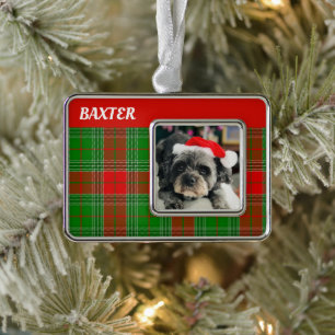 Custom Pet Photo Plaid Framed Ornament