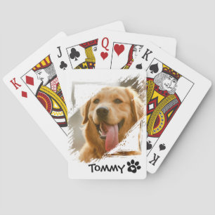 Custom Pet Photo Playing Cards with Name – White 